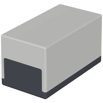 Un bloc rectangulaire gris avec un sol sombre, flottant sur un fond blanc.