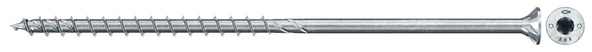 Une longue tige vertébrale métallique avec plusieurs crêtes de type vis, présentée horizontalement à côté d'un composant d'implant rond.
