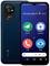 Un smartphone avec un boîtier bleu affiche sur son écran des applications pour 'Envoyer', 'Appareil photo', 'Appel' et 'Vue'. En haut : 9 mai, 14:55, 14°C.