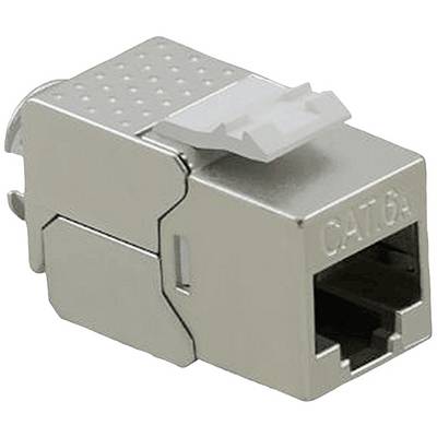 Connecteur réseau métallique de type CAT 6A, adapté aux transmissions de données à haut débit.
