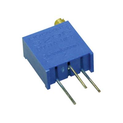Résistance électrique bleue avec trois broches métalliques et texte gravé.