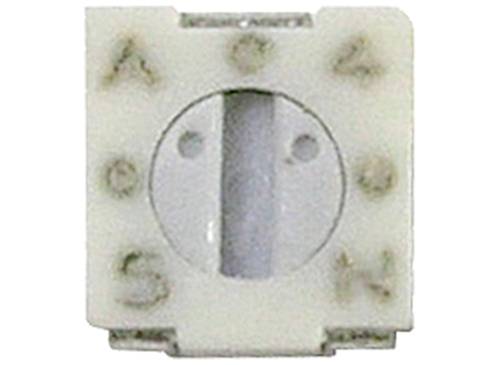 'Gros plan d'un interrupteur blanc en plastique avec des marquages : A, C, S, N. Utilisé pour un réglage manuel sur un circuit électronique.'