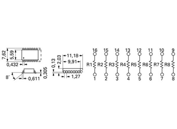Bourns 4816P-1-102LF Réseau de résistances 1 kΩ CMS SOIC-16 0.16 W 1 pc(s)