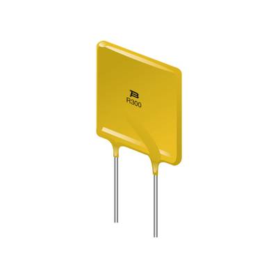 Un composant électronique jaune avec deux pattes métalliques portant l'inscription 'R300' sur sa face avant.
