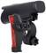 Support de guidon noir et rouge pour lampe, adapté pour une fixation sécurisée sur le guidon.