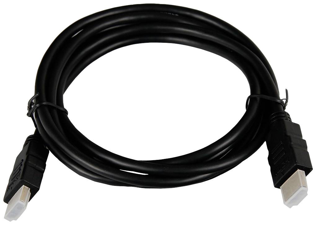 Câble HDMI noir avec deux fiches, enroulé et prêt à être utilisé pour les connexions audio et vidéo.
