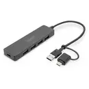 Digitus DA-70235 Hub USB 4 ports USB-A USB 3.0 5 GBit/s avec fiche mâle USB-C noir DA-70235