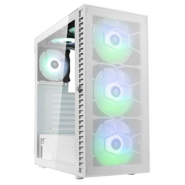Tour midi Kolink Observatory HF Mesh Boîtier PC  blanc 2 ventilateurs pré-installés, 4 ventilateurs LED pré-installés