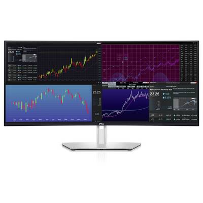 Un écran large affiche divers graphiques financiers et visualisations de données, indiquant les tendances et analyses du marché boursier.
