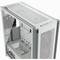 Un boîtier d'ordinateur ouvert au design blanc et aéré, montrant plusieurs emplacements pour ventilateurs et des emplacements pour composants PC.