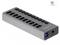 Un hub USB 3.0 avec 13 ports et une vitesse de 5 Gbps de Delock. Il présente une connexion DC 12V et un port USB bleu.
