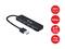 Hub USB avec quatre ports USB bleus, design noir. Texte sur fond rouge : USB-C DC 5V, 5 Gbps, solution TRAVEL, Plug & Play.