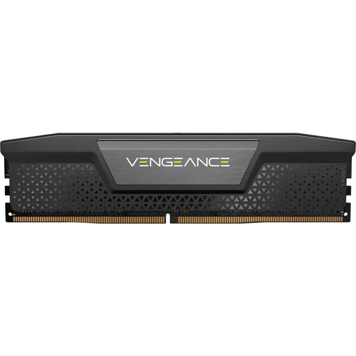 Un module RAM de la marque Vengeance, noir avec un logo jaune. Il est utilisé dans les ordinateurs pour le stockage et le traitement rapide des données.