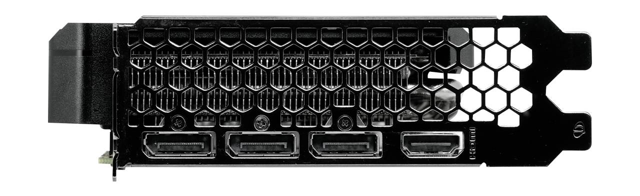 Dos d'une carte graphique avec trois ports DisplayPort et un port HDMI.