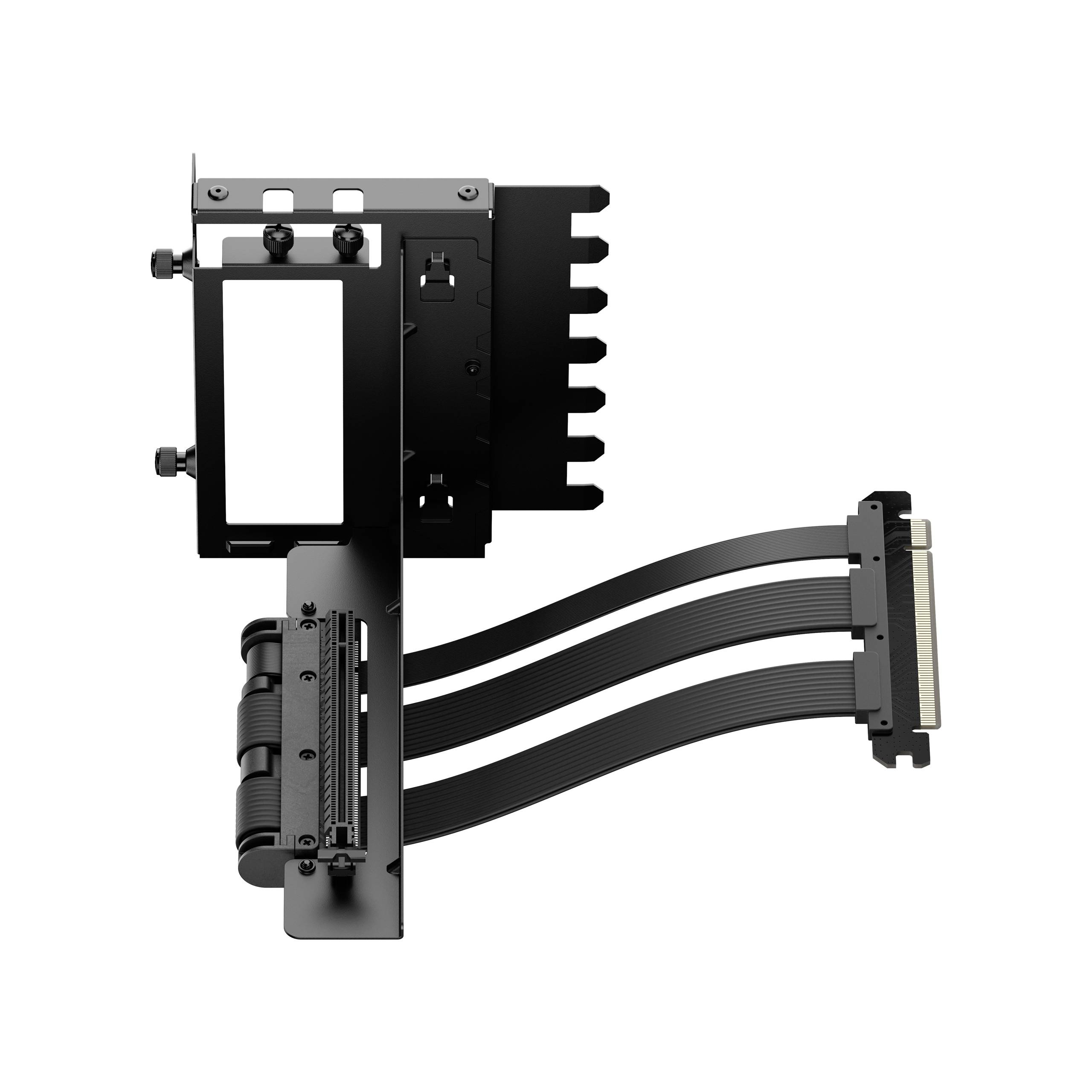 Support vertical pour GPU en noir avec câble riser PCIe 4.0 x16, pour l'installation d'une carte graphique dans un boîtier d'ordinateur.