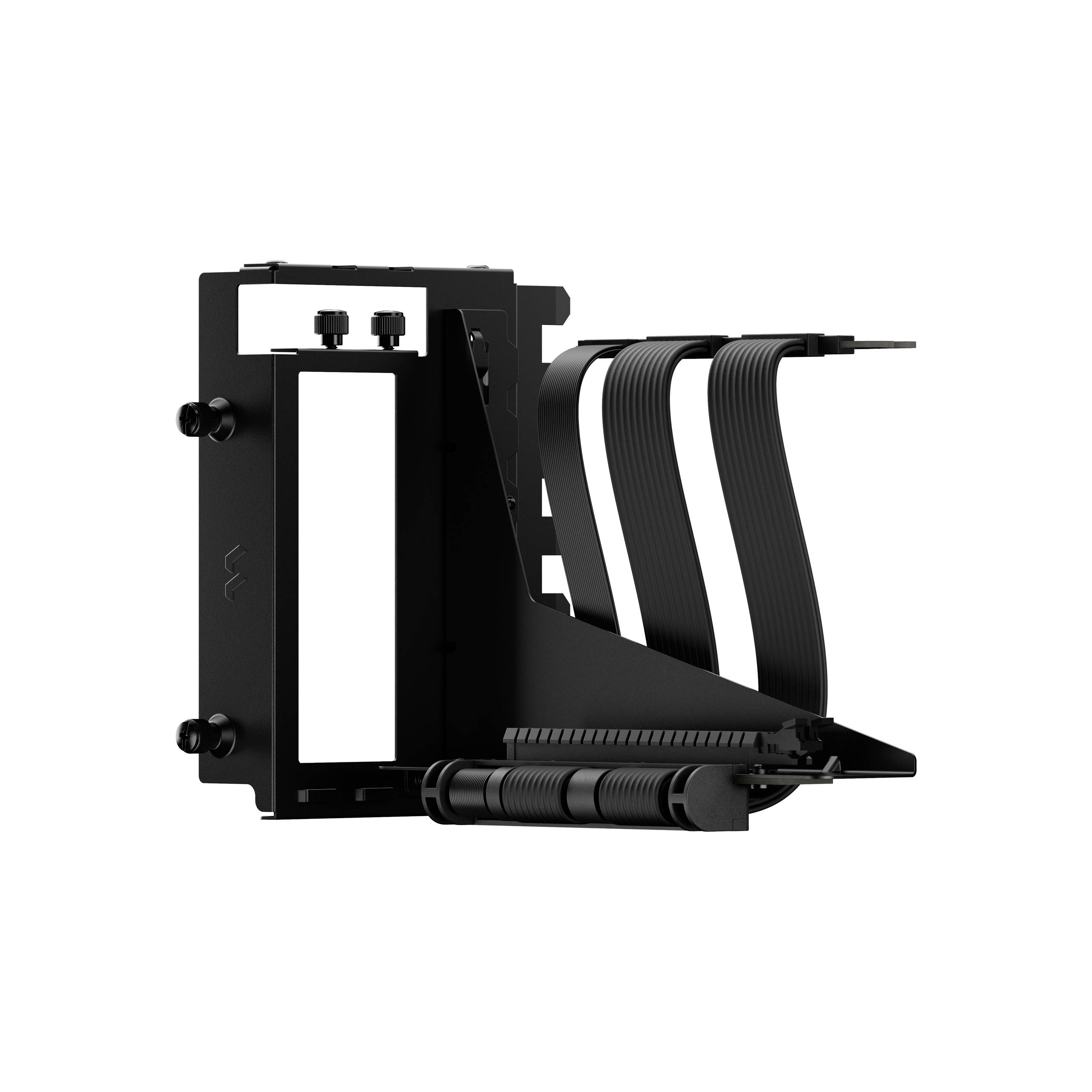 Un cadre de support pour PC noir avec des routes de câbles, adapté pour l'installation verticale de carte graphique.