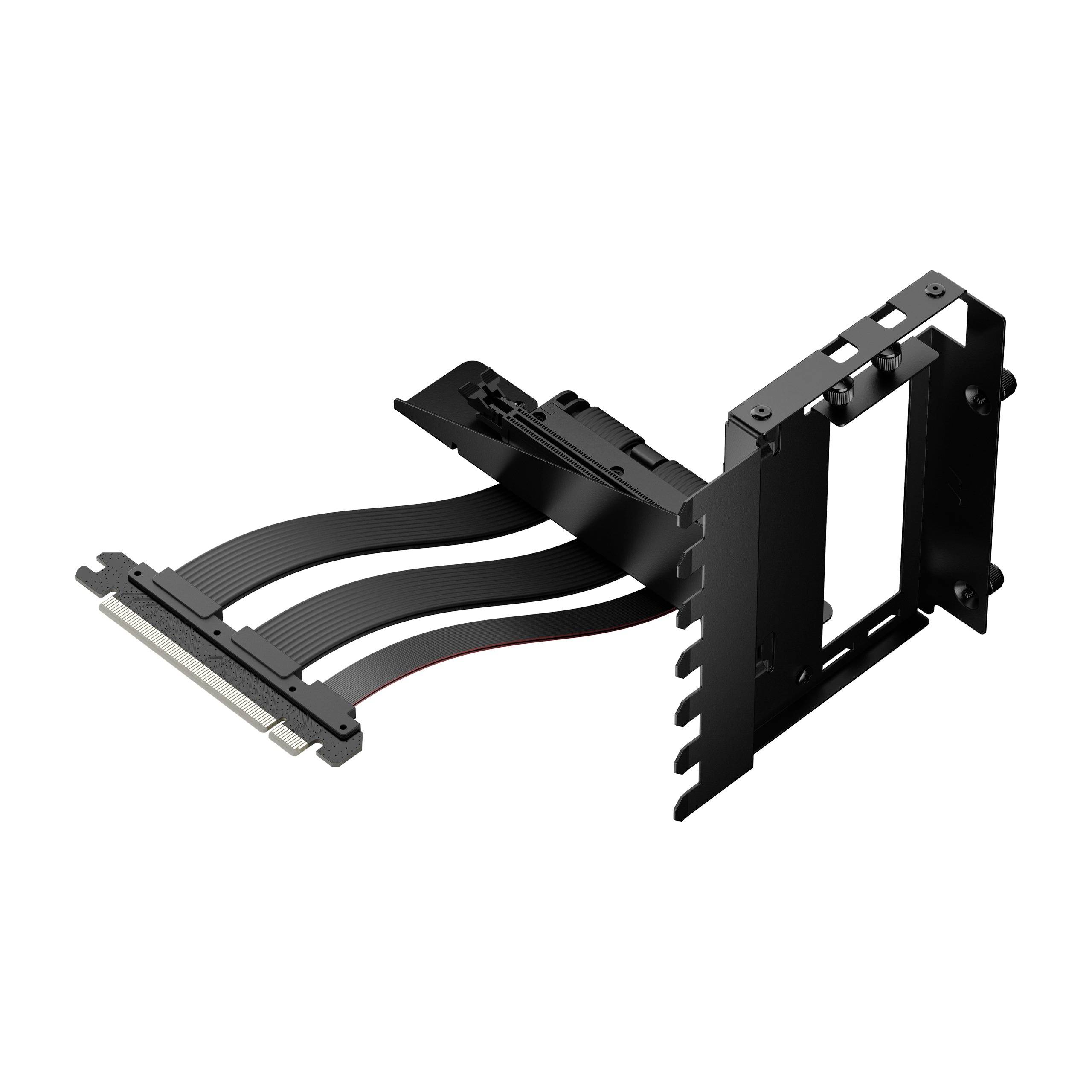 Support métallique avec câbles noirs, adapté pour l'installation verticale d'une carte graphique dans un boîtier d'ordinateur.