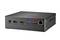 Un mini-PC noir avec plusieurs ports, notamment USB, HDMI, Ethernet et connecteur d'alimentation, adapté aux espaces de travail compacts.