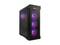 Boîtier PC noir avec fenêtre latérale et quatre ventilateurs éclairés en couleurs RVB, trois à l'avant et un à l'arrière.