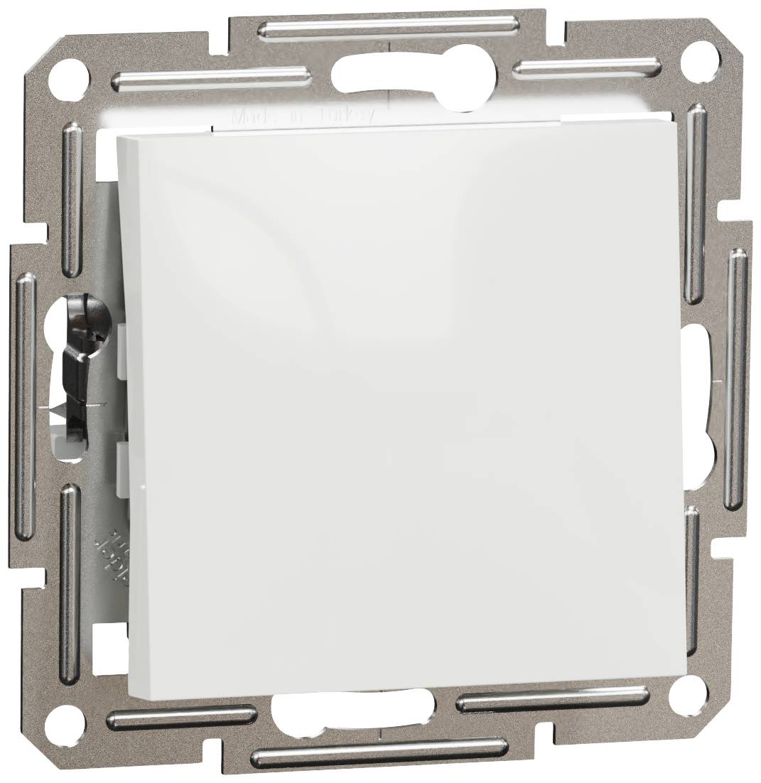 Un interrupteur blanc en plastique fixé sur un support métallique, adapté pour une installation dans les murs intérieurs.