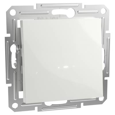 Interrupteur blanc en plastique, monté dans un cadre rectangulaire en métal, adapté pour une installation murale.