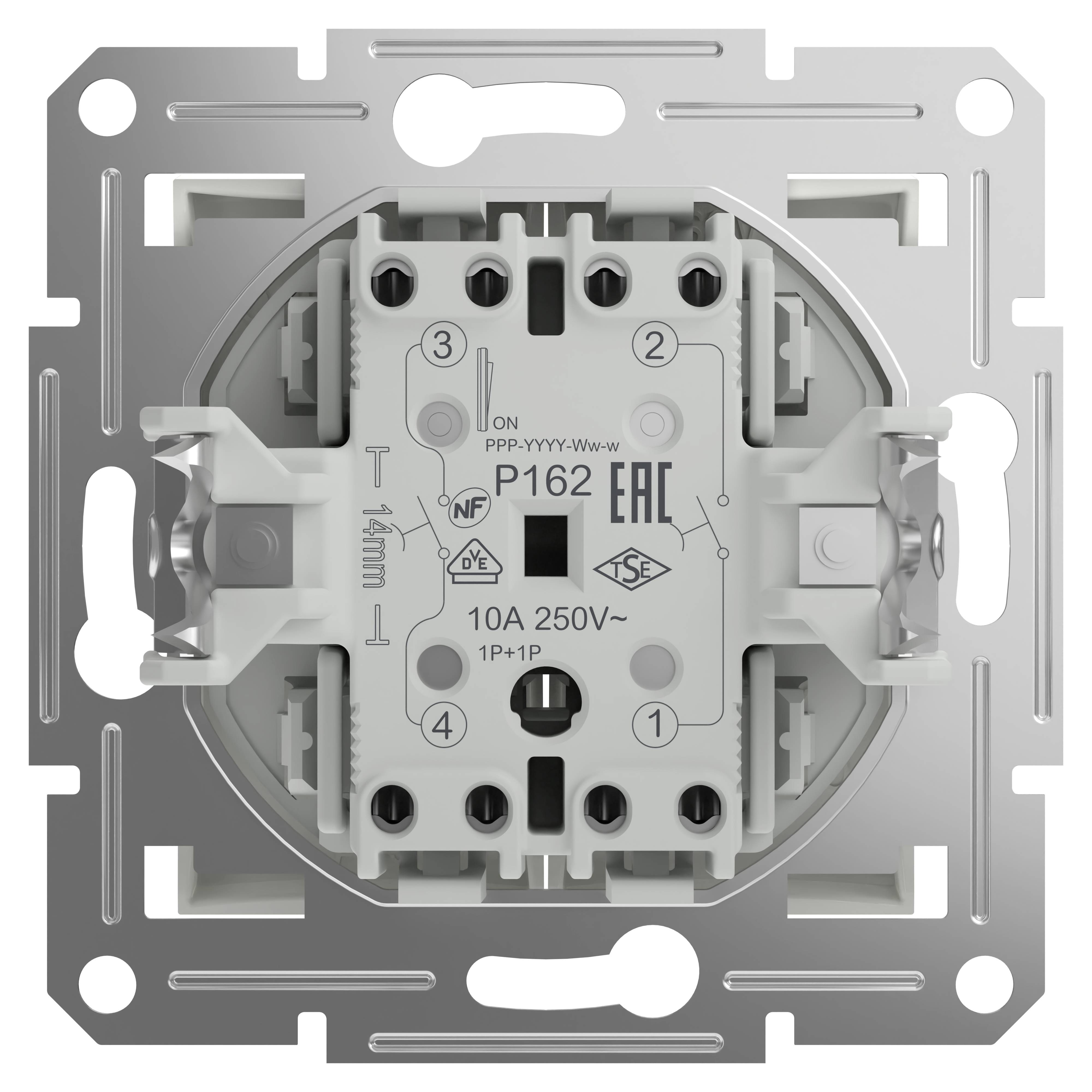 Prise électrique en métal et plastique, certifiée EAC et NF. Convient pour 250V à 10A.