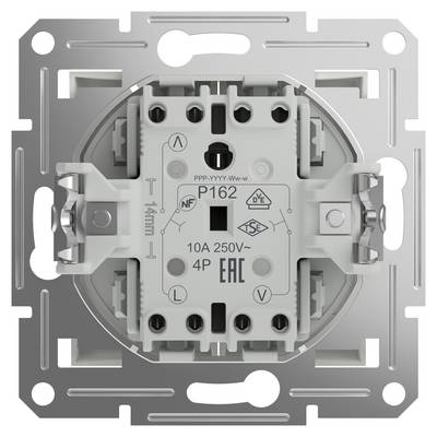 'Prise électrique à base carrée avec trous de fixation, convenant pour 10A, 250V.'