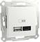 Prise murale USB avec ports USB-A et USB-C, adaptée à la charge des appareils. Boîtier blanc, plaque de montage standard.