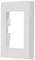 Un cadre rectangulaire blanc en plastique avec des supports intérieurs, adapté pour la fixation d'interrupteurs ou de prises électriques.