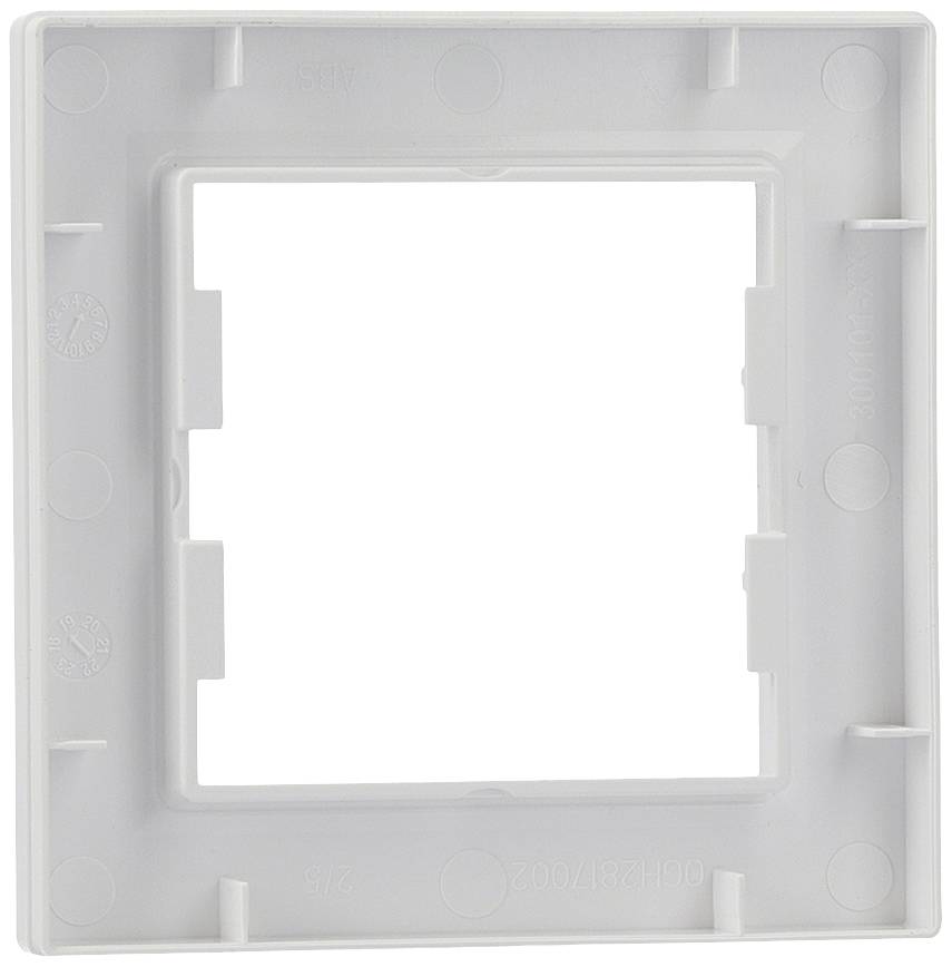 Plaque en plastique blanc avec découpe carrée au centre, adaptée pour encadrer un interrupteur ou une prise de courant.