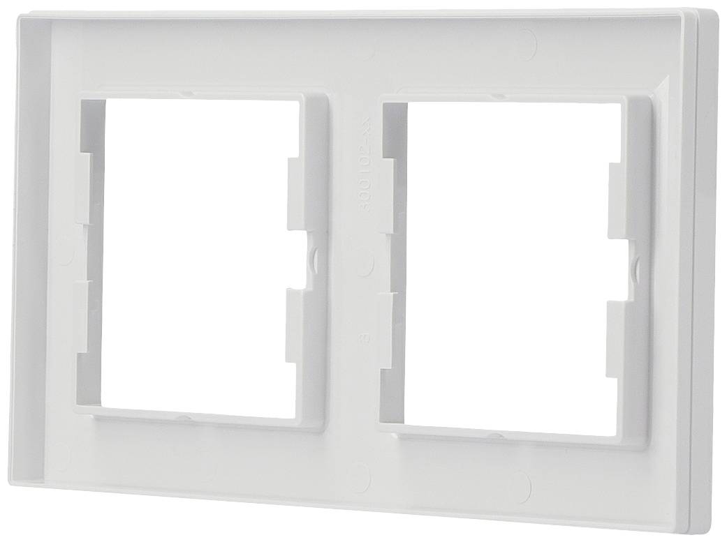 Cadre en plastique blanc avec deux découpes rectangulaires pour interrupteurs électriques ou prises de courant.