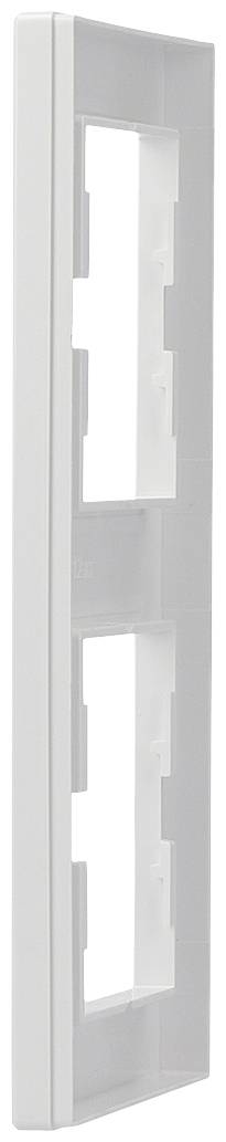 Cadre double pour interrupteurs électriques, vertical, blanc, rectangulaire, minimaliste, sans interrupteurs ou prises apparents.