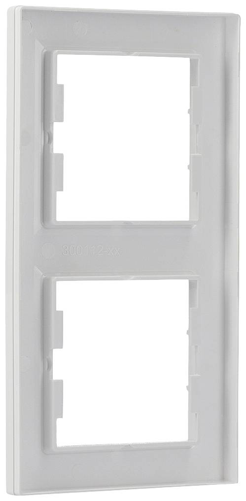 Cadre double rectangulaire gris en plastique pour deux interrupteurs ou prises électriques, sans modules ou couvercles apparents.