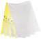 Feuilles plastiques transparentes avec bordure jaune et perforations, adaptées pour classement dans des classeurs.