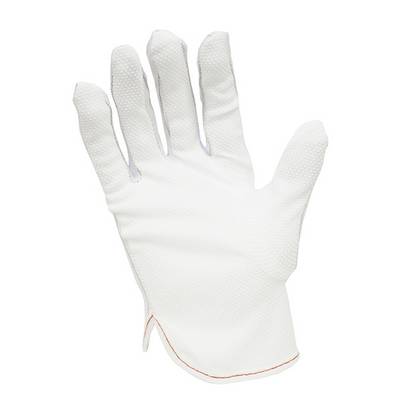 Un gant blanc simple, présenté en position étendue. L'arrière-plan est neutre.