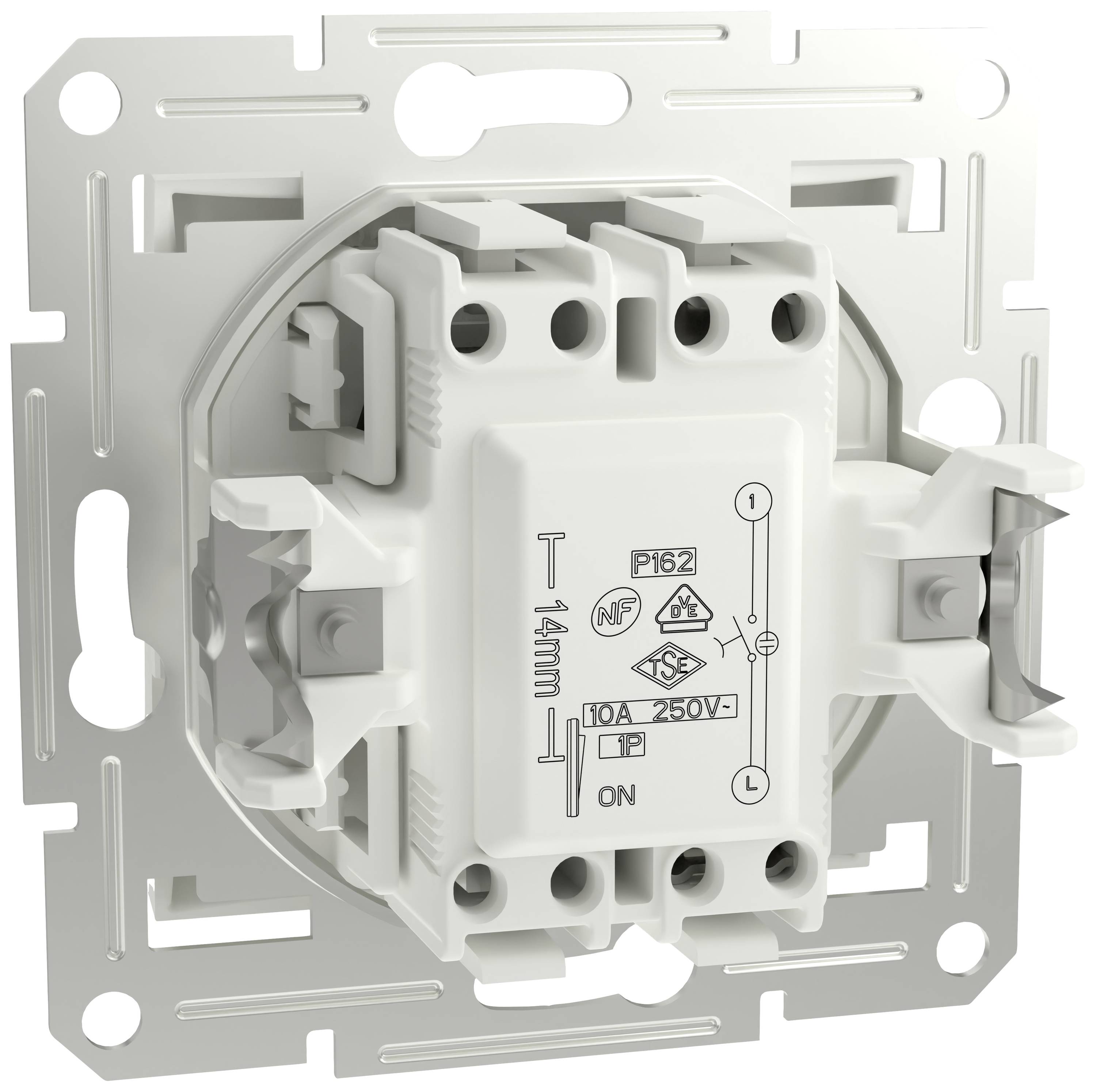 Dos de l'interrupteur avec bornes à vis et spécifications techniques imprimées : 10A, 250V. Adapté pour une installation murale.