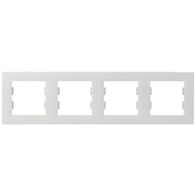 Cadre quintuple en plastique blanc, de forme rectangulaire, conçu pour accueillir cinq interrupteurs ou prises de courant alignés.