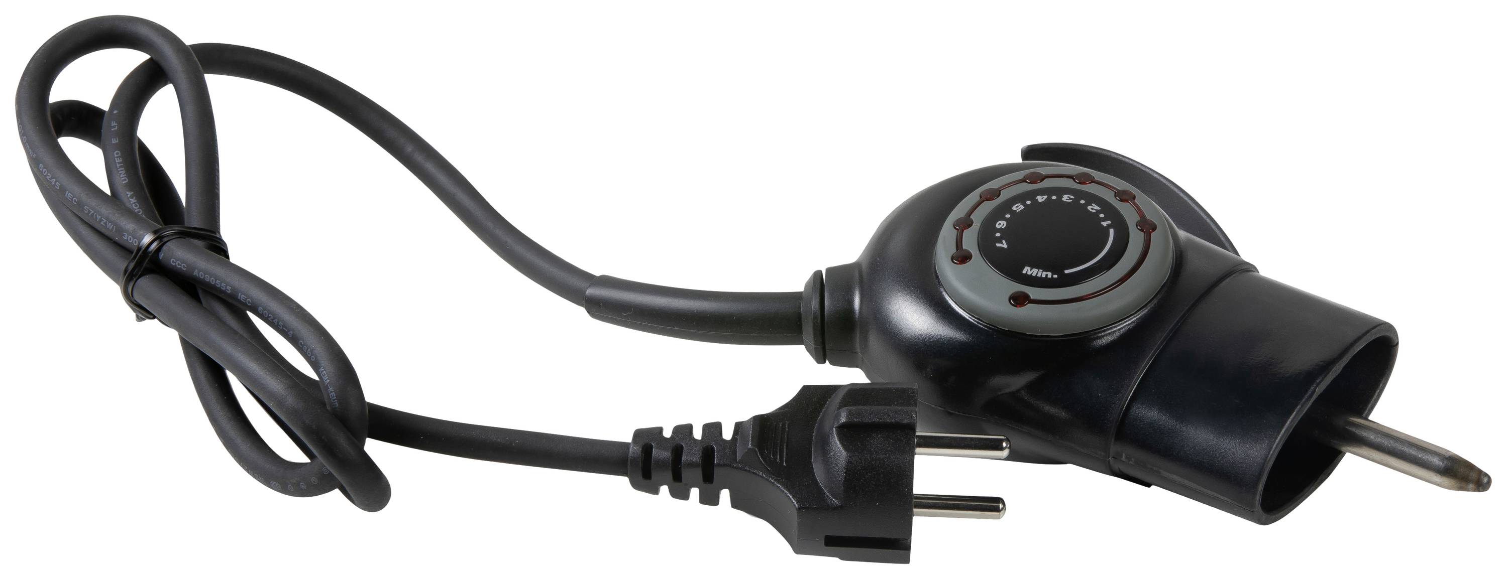 Prise EU noire avec interrupteur horaire intégré. Adaptée à l'éclairage de jardin ou aux appareils électroménagers, pour des économies d'énergie.