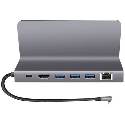 Station d'accueil avec port USB-C, HDMI, trois ports USB-A et port Ethernet. Adaptée à l'extension de la connectivité des appareils portables.