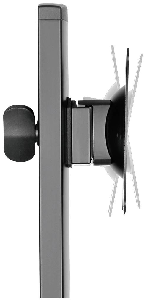 Un écran plat est montré de côté et fixé à un support ajustable.