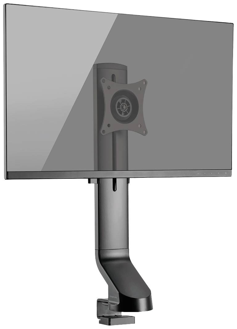 Support d'écran avec bras articulé et fixation VESA, vue de côté, conçu pour fixer un moniteur sur un bureau.