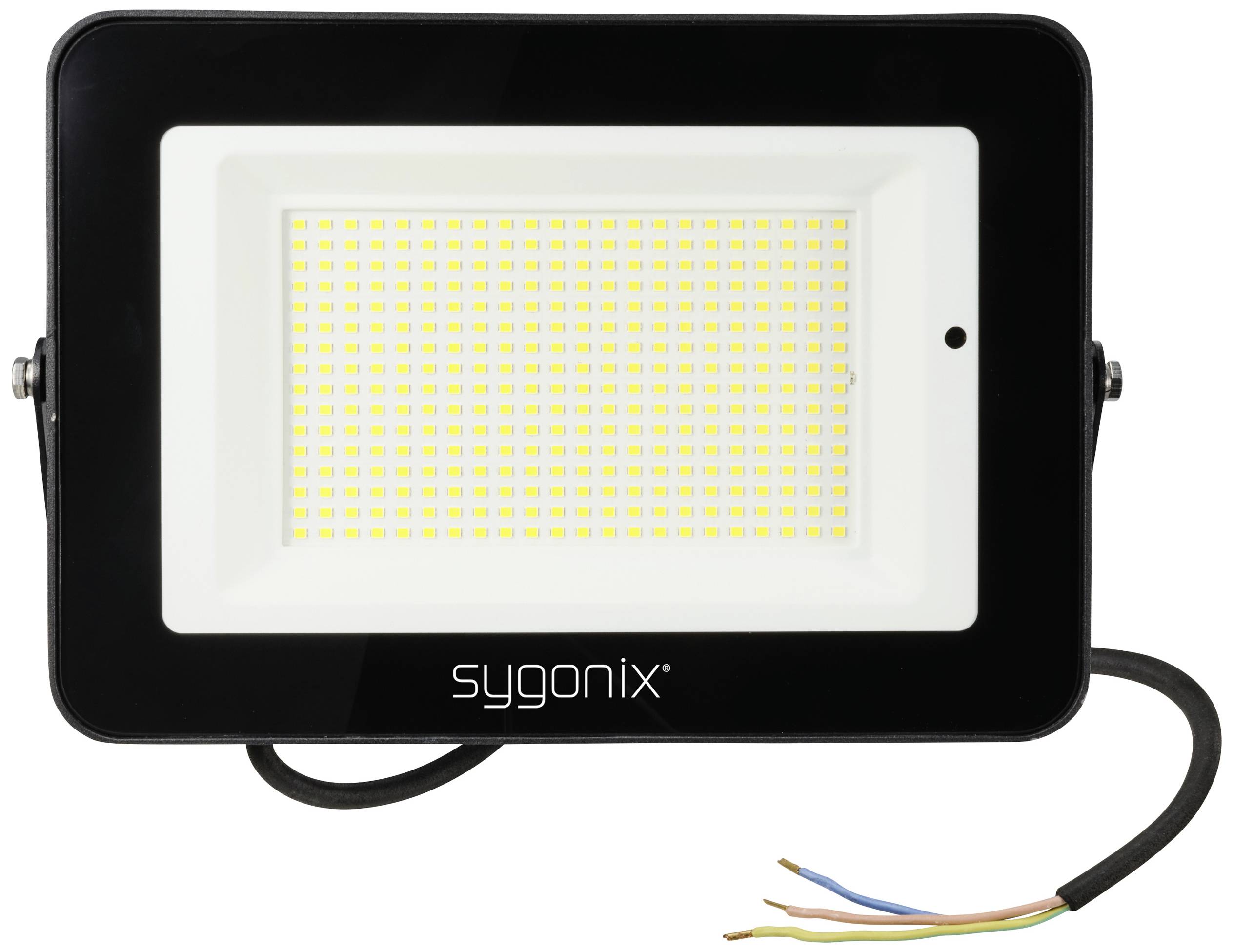Projecteur LED de Sygonix avec cadre noir, forme rectangulaire et couverture en verre texturée. Idéal pour l'éclairage extérieur.