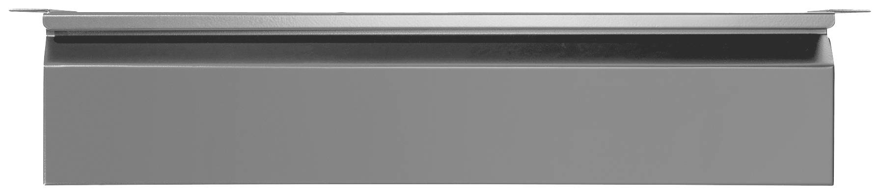 Boîtier métallique de forme rectangulaire à surface lisse, probablement un élément d'un système d'étagères ou d'un habillage de machine.