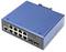 Commutateur réseau compact bleu avec plusieurs ports Ethernet. Adapté aux applications industrielles avec un boîtier robuste.