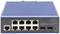 Commutateur Ethernet Gigabit PoE L2 industriel géré 8+2 ports avec ailettes de refroidissement bleues, de nombreux ports et port console.