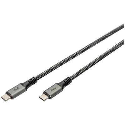 Deux câbles USB-C gainés de métal, munis de connecteurs aux deux extrémités. Ils sont de couleur grise et conçus de manière robuste.