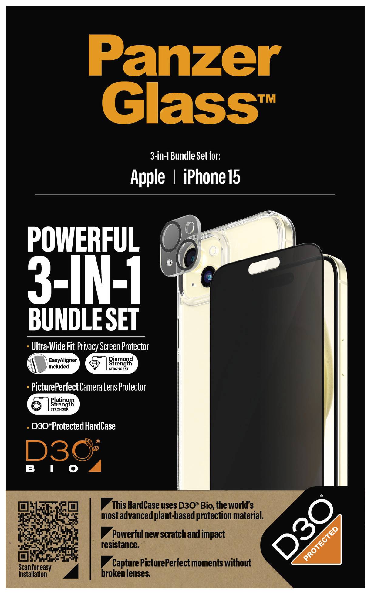 PanzerGlass 3-in-1-Privacy-Pack Film de protection pour écran avec anti-espion Apple iPhone 15 1 pc(s) B1172+P2809-0