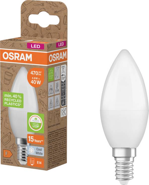 OSRAM HOMELIGHTING 4058075831988 LED CEE F (A - G) E14 forme de flamme 4.9 W = 40 W blanc neutre (Ø x H) 37 mm x 96 mm  1 pc(s)