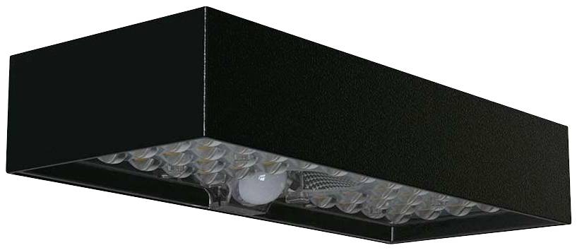 Plafonnier rectangulaire noir avec des lentilles transparentes visibles sur sa face inférieure. Idéal pour les intérieurs modernes.