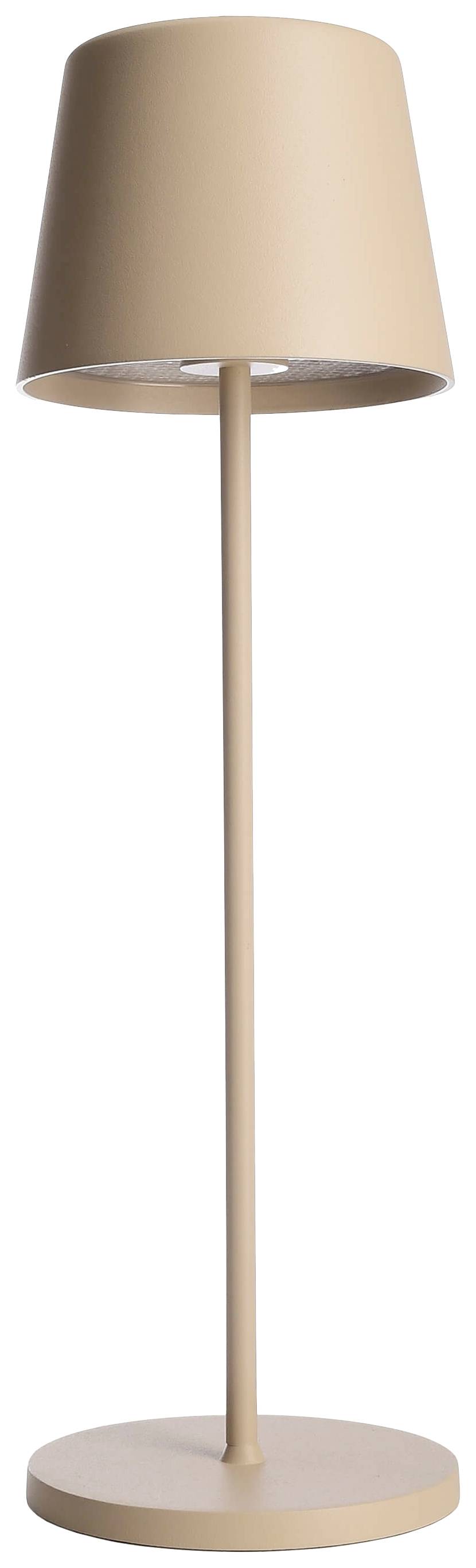 Lampadaire beige au design épuré et moderne, avec un abat-jour cylindrique et un socle rond. Idéal pour les espaces minimalistes.